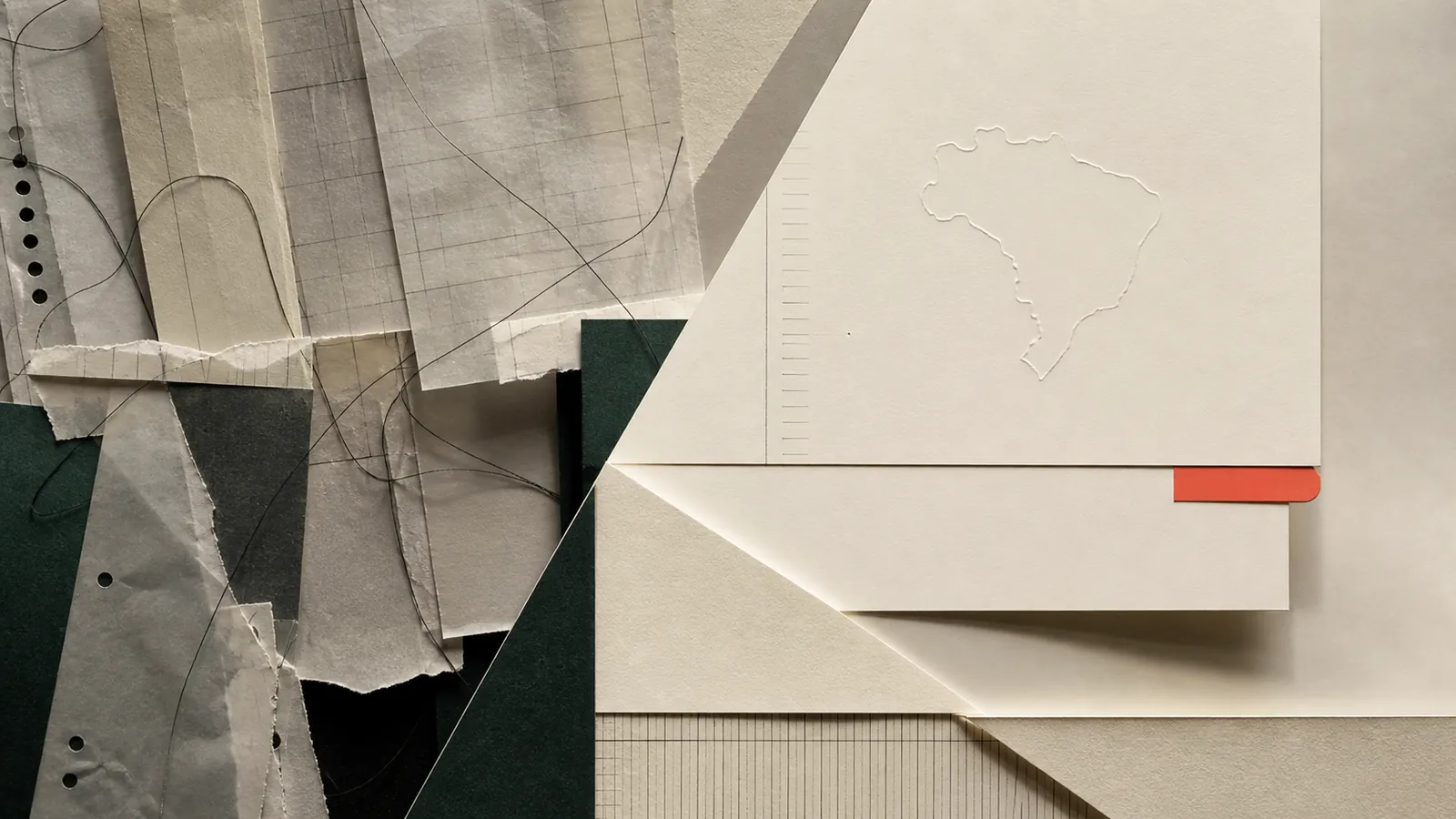 Papéis e linhas fragmentadas representando uma busca dispersa